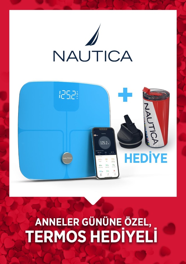 Nautica Vücut Analizli Smart Akıllı Bluetooth Tartı Baskül + Nautica 500 ml Termos Hediyeli - 1