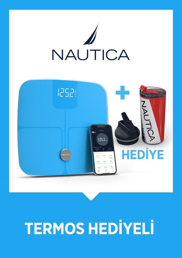 Nautica Vücut Analizli Smart Akıllı Bluetooth Tartı Baskül + Nautica 500 ml Termos Hediyeli - 1