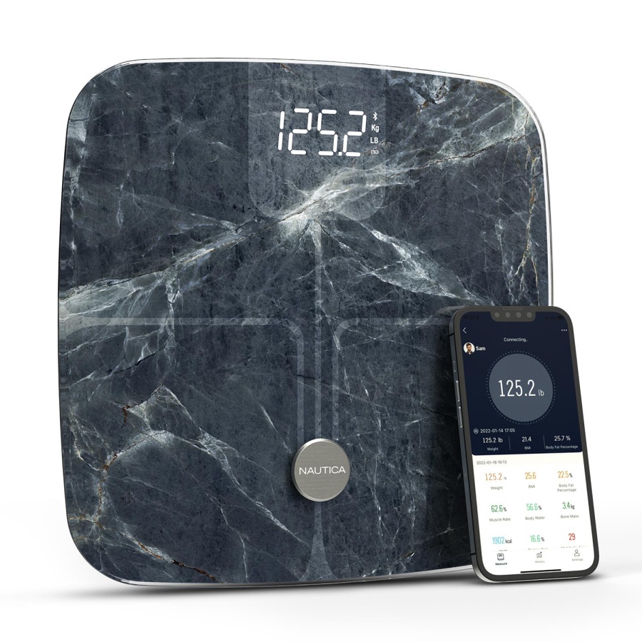 Nautica Marble Collection Plus Vücut Analizli Akıllı Bluetooth Tartı Baskül Mavi - 1
