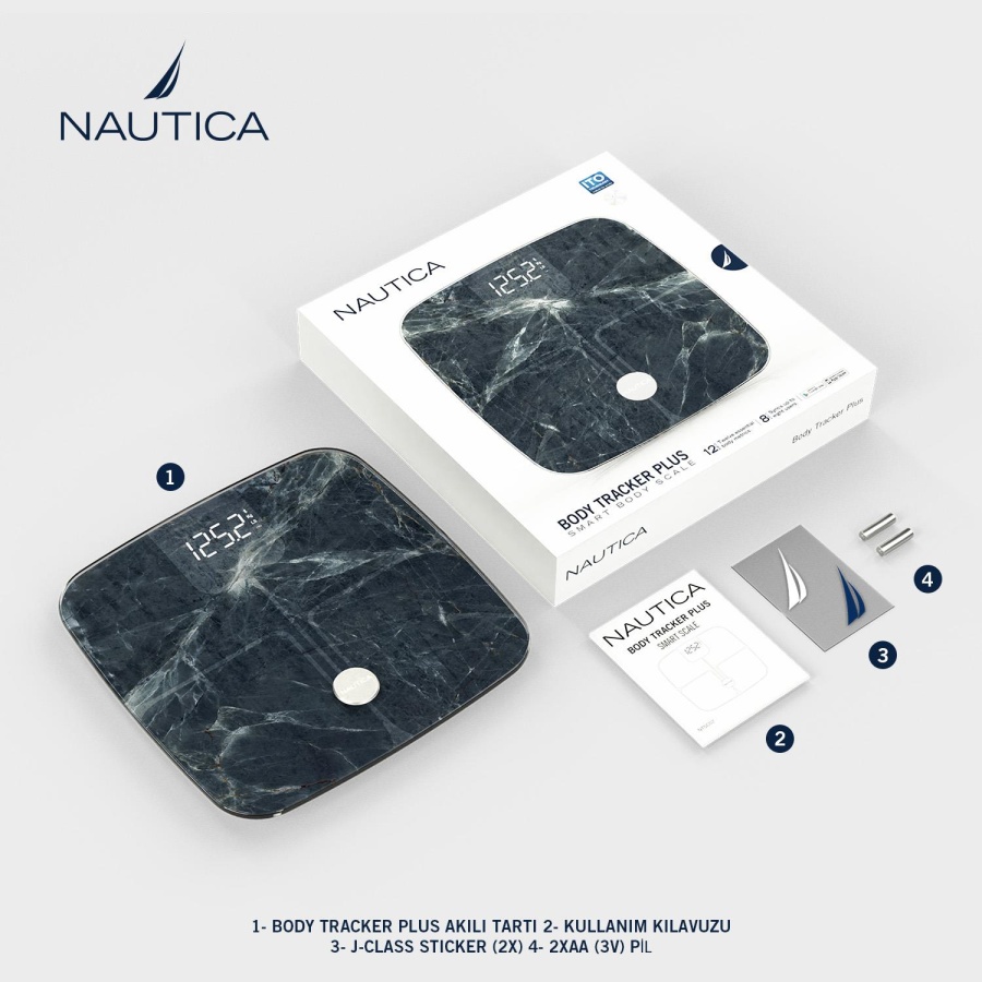 Nautica Marble Collection Plus Vücut Analizli Akıllı Bluetooth Tartı Baskül Mavi - 6