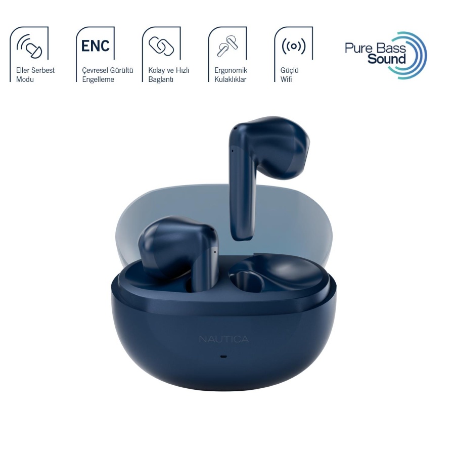 Nautica T500 ENC Gürültü Engelleme Kablosuz BT 5.3 Kulaklık Navy - 3