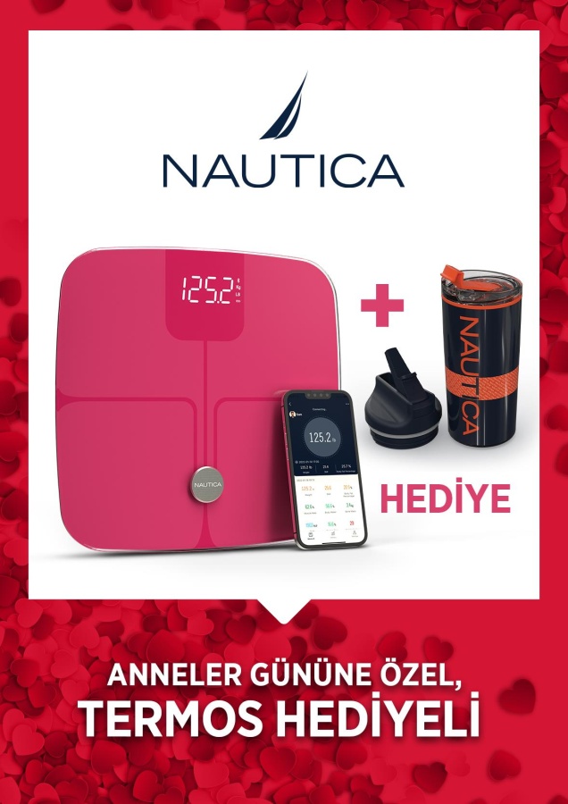 Nautica Vücut Analizli Smart Akıllı Bluetooth Tartı Baskül + Nautica 500 ml Termos Hediyeli - 1