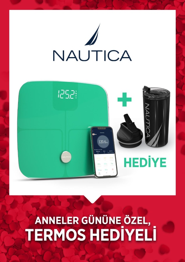 Nautica Vücut Analizli Smart Akıllı Bluetooth Tartı Baskül + Nautica 500 ml Termos Hediyeli - 1