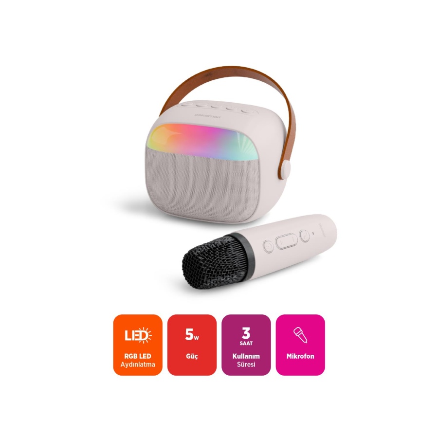 Polosmart FS101 Kablosuz RGB Led Aydınlatmalı Bluetooth 5.4 Mikrofonlu Karaoke Set Beyaz - 2