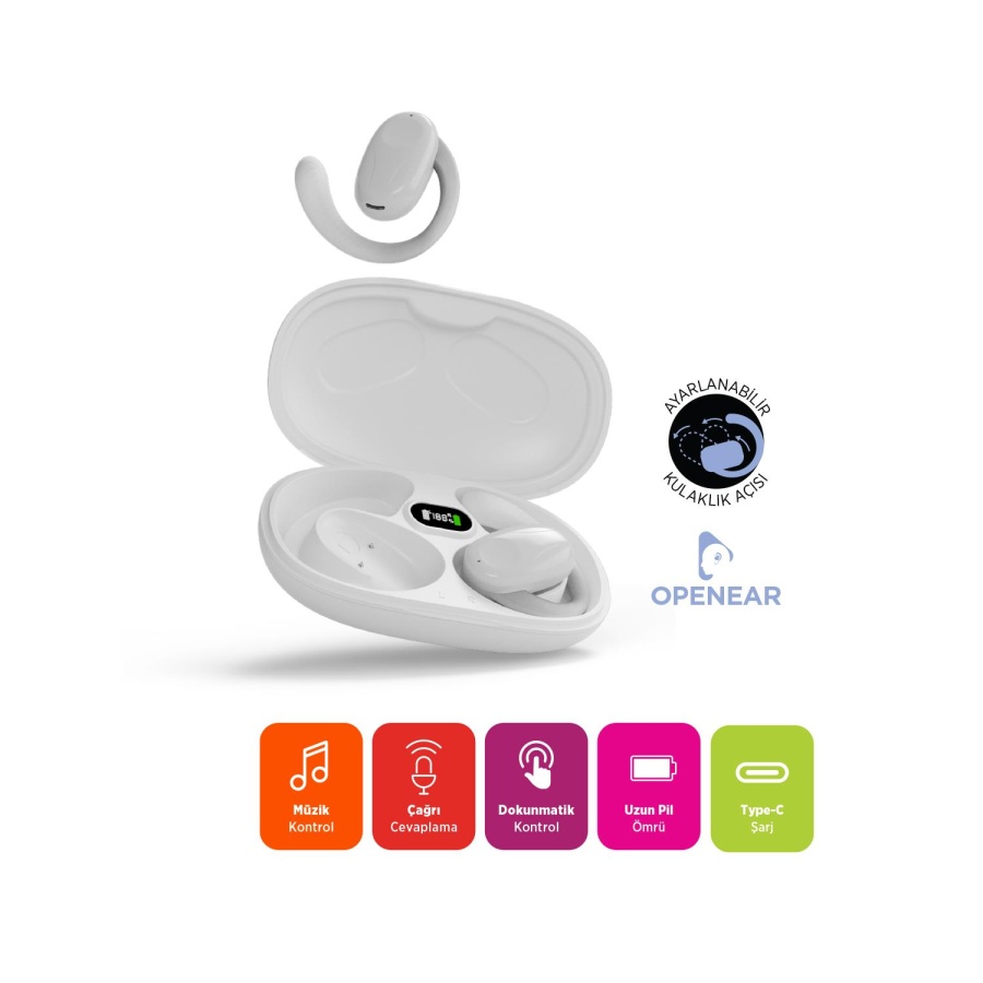 Polosmart FS109 Kablosuz Bluetooth 5.3 Dokunmatik TWS Kulaklık Beyaz - 2