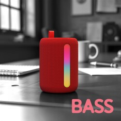 Polosmart FS110 Işıklı Taşınabilir Kablosuz Bluetooth Speaker Hoparlör 1200 mAh Kırmızı - 3