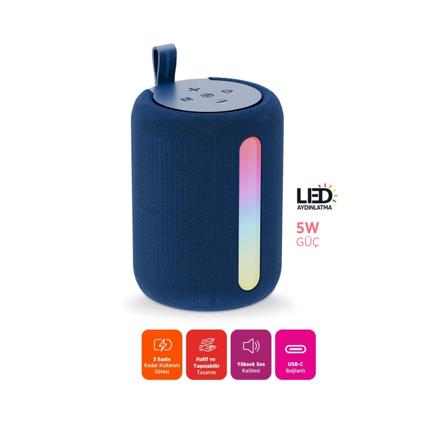 Polosmart FS110 Işıklı Taşınabilir Kablosuz Bluetooth Speaker Hoparlör 1200 mAh Navy - 2