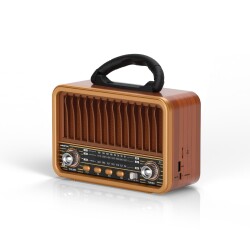 Polosmart FS111 Kablosuz Nostaljik Radyo BT 5.3 Type-C Destekli FM AM SW Hafızalı Şarjlı Kahverengi - Polosmart