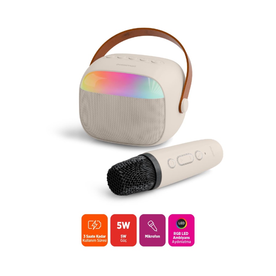 Polosmart FS112 Mikrofonlu RGB LED Aydınlatmalı Bluetooth 5.4 Karaoke Set - 3