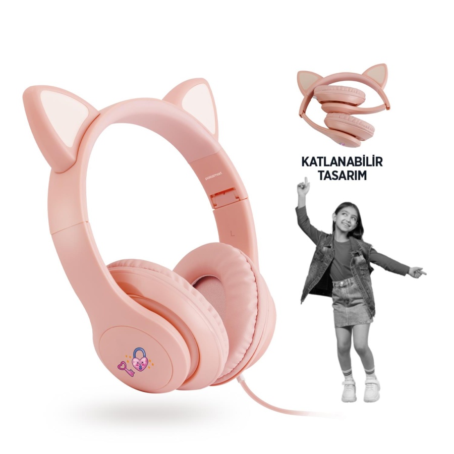Polosmart FS113 Kablolu Mikrofonlu Stereo Kulak Üstü Kulaklık Pembe - 1