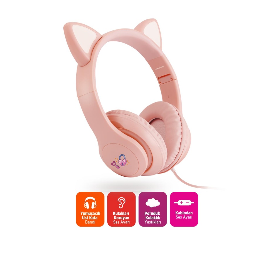 Polosmart FS113 Kablolu Mikrofonlu Stereo Kulak Üstü Kulaklık Pembe - 2
