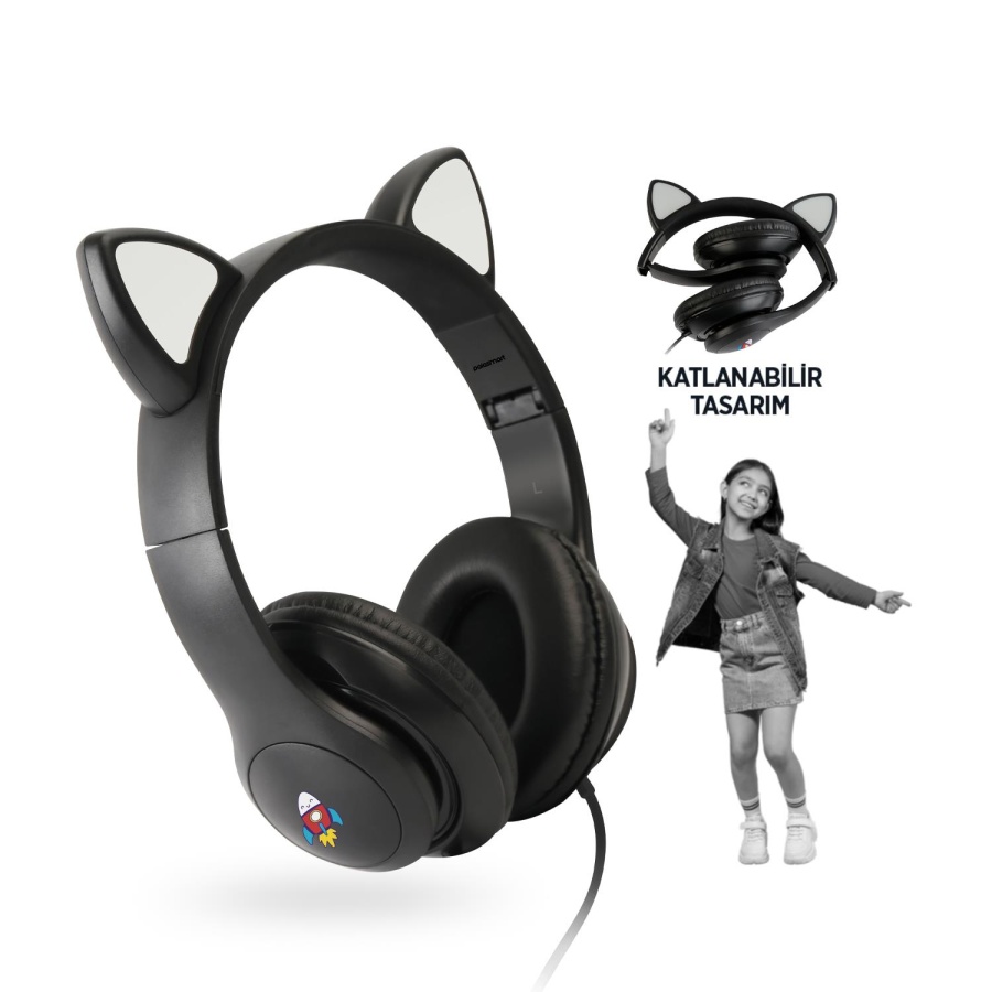Polosmart FS113 Kablolu Mikrofonlu Stereo Kulak Üstü Kulaklık Siyah - 1