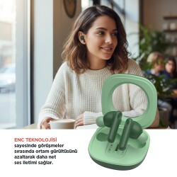 Polosmart FS115 Kablosuz Dokunmatik Çevresel Gürültü Engelleyici (ENC) TWS Kulaklık Yeşil - 4