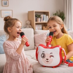 Polosmart FS119 Şarjlı RGB Led Aydınlatmalı 2 Mikrofonlu Karaoke Set Kırmızı - 4