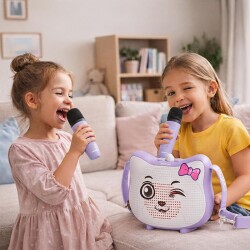 Polosmart FS119 Şarjlı RGB Led Aydınlatmalı 2 Mikrofonlu Karaoke Set Lila - 4
