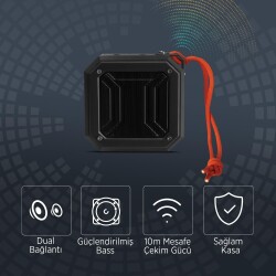 Polosmart FS38 Suya Toza Darbeye Dayanıklı Kablosuz Hoparlör Speaker Siyah - 5