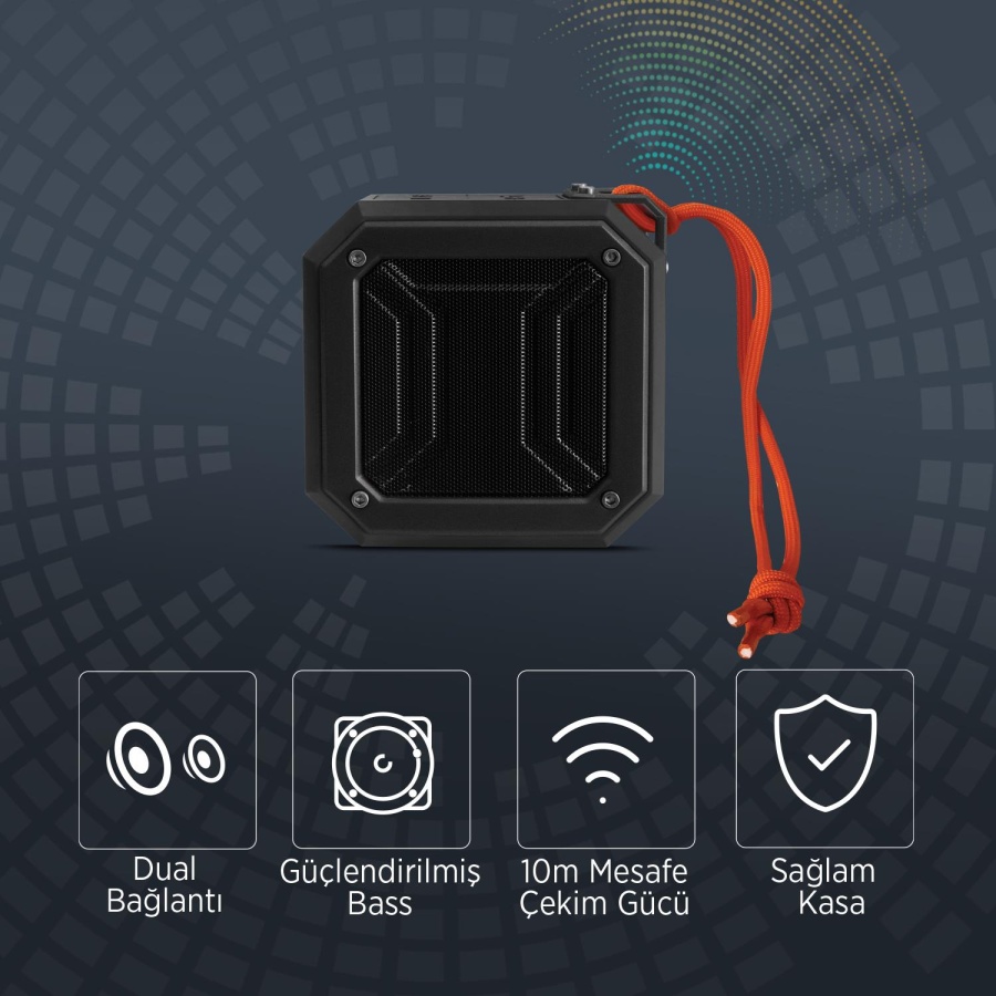 Polosmart FS38 Suya Toza Darbeye Dayanıklı Kablosuz Hoparlör Speaker Siyah - 5