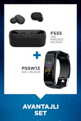 Polosmart FS55 Kablosuz Kulaklık + Polosmart PSSW13 Akıllı Bileklik Set Siyah - Polosmart