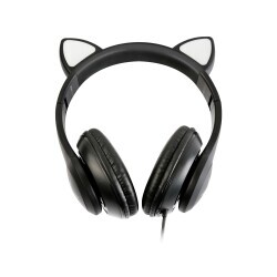 Polosmart FS56 Kedi Figürlü Kablolu Mikrofonlu Kulaküstü Kulaklık Siyah - 1