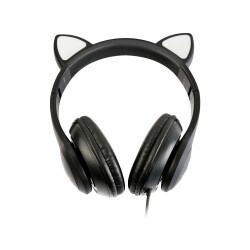 Polosmart FS56 Kedi Figürlü Kablolu Mikrofonlu Kulaküstü Kulaklık Siyah - 1