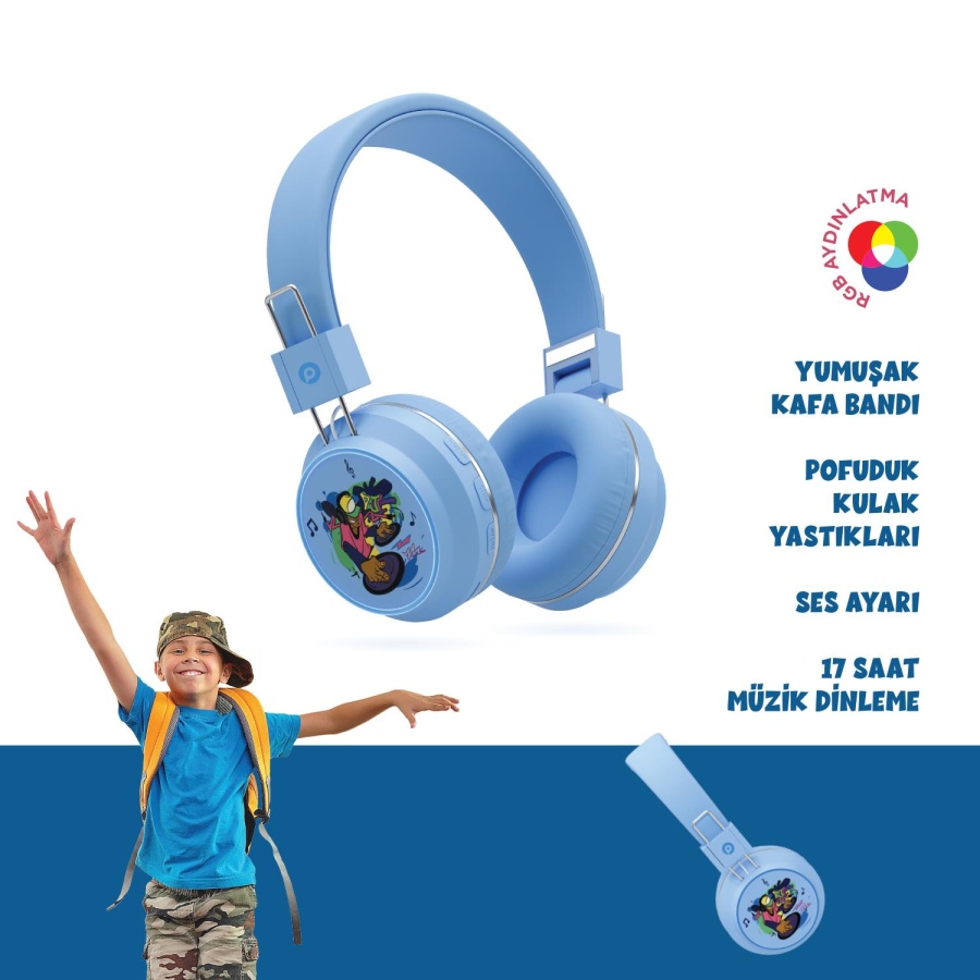 Polosmart FS99 BT 5.4 17 Saat Müzik AUX/TF Kart Destekli Kablosuz Kulak Üstü Kulaklık Mavi - 4