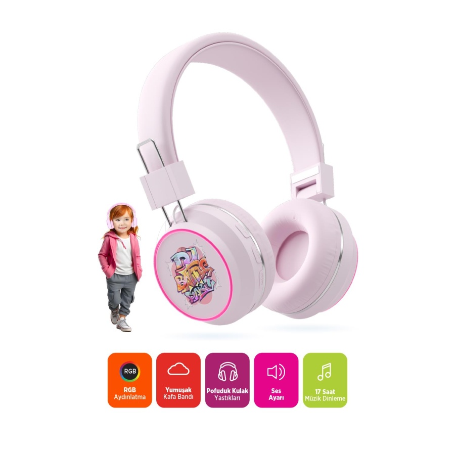 Polosmart FS99 Bluetooth 5.4 17 Saat Müzik AUX/TF Kart Destekli Kablosuz Kulak Üstü Kulaklık Pembe - 2