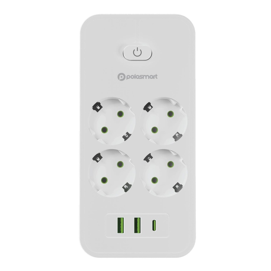 Polosmart MP25 Akım Korumalı Uzatma Kablosu 4'lü Priz 2 USB Type-C PD 20W 2 Metre Beyaz - 1