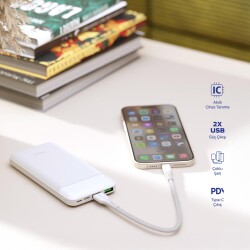 Polosmart PBS131 10000 mAh Powerbank Type-C Girişli Çift USB Hızlı Şarj Cihazı Beyaz - 2