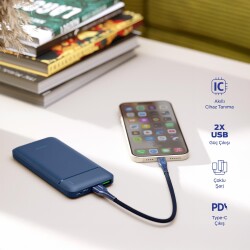 Polosmart PBS131 10000 mAh Powerbank Type-C Girişli Çift USB Hızlı Şarj Cihazı Navy - 2