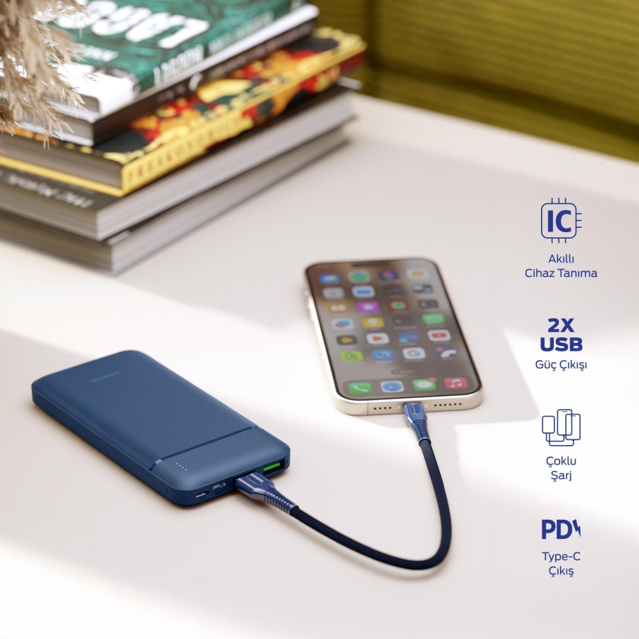 Polosmart PBS131 10000 mAh Powerbank Type-C Girişli Çift USB Hızlı Şarj Cihazı Navy - 2