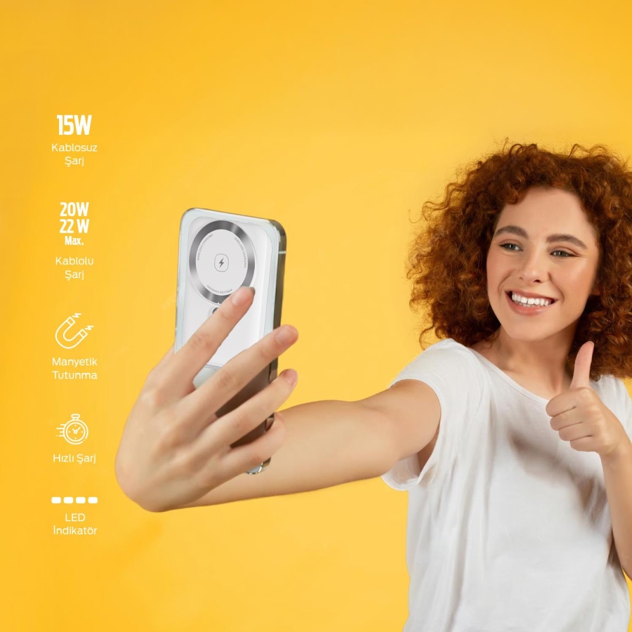 Polosmart PBS133 Magsafe Kablosuz Hızlı Taşınabilir Şarj Cihazı Powerbank 5000 mAh Beyaz - 4