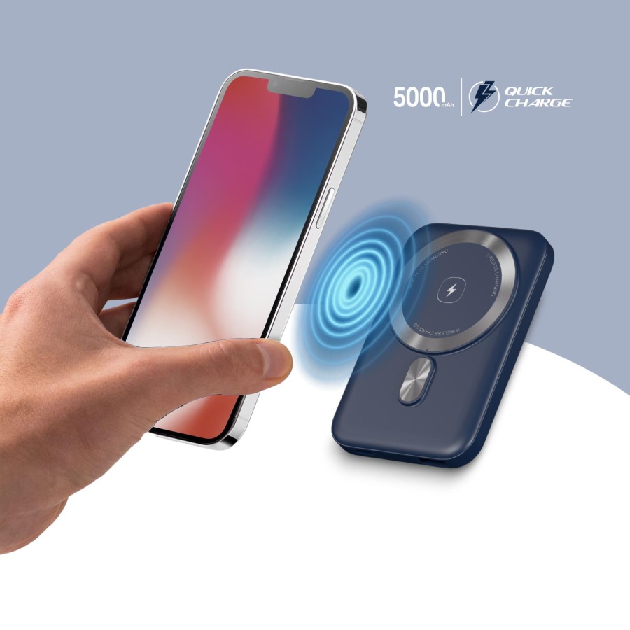 Polosmart PBS133 Magsafe Kablosuz Hızlı Taşınabilir Şarj Cihazı Powerbank 5000 mAh Navy - 3