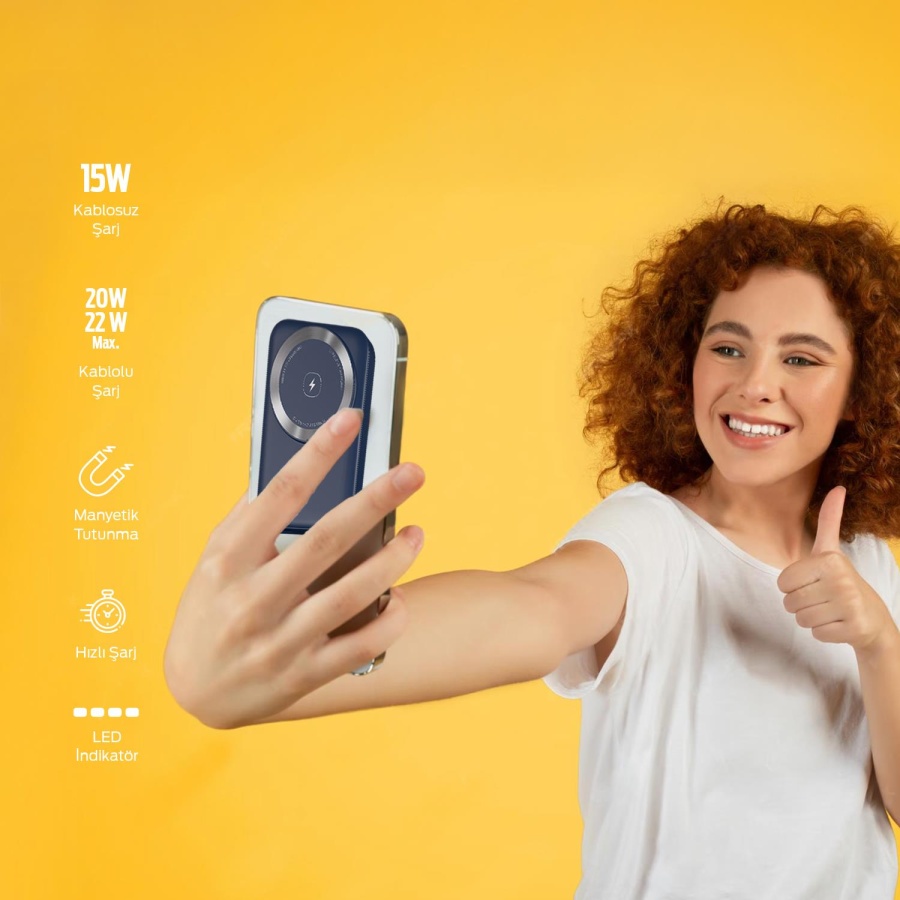 Polosmart PBS133 Magsafe Kablosuz Hızlı Taşınabilir Şarj Cihazı Powerbank 5000 mAh Navy - 4