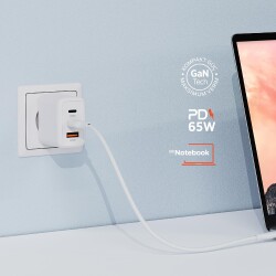 Polosmart PBS135 65W PD Hızlı Şarj Adaptörü 2 Type-C + USB Çıkış (3 Port) Güvenli Şarj Beyaz - 3