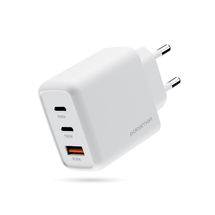 Polosmart PBS135 65W PD Hızlı Şarj Adaptörü 2 Type-C + USB Çıkış (3 Port) Güvenli Şarj Beyaz - 1