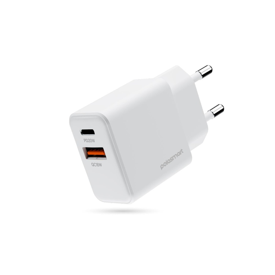 Polosmart PBS136 Hızlı 1 USB 1 PD Çıkışlı 20W Şarj Adaptörü Duvar Şarjı Beyaz - 1