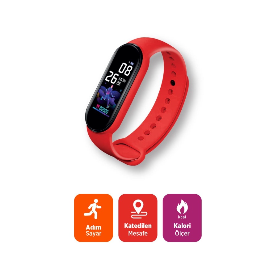 Polosmart PBS138 Akıllı Bileklik 5.1V Titreşimli Bluetooth Adım Sayar Kalp Atışı Uyku Takibi Kırmızı - 2