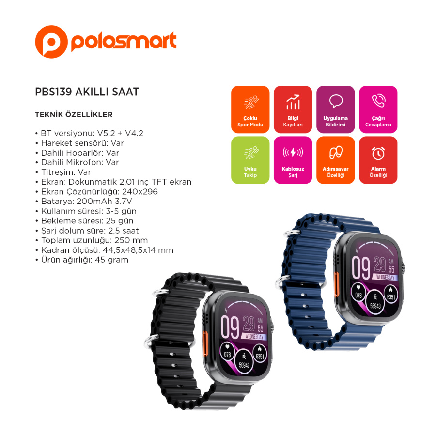 Polosmart PBS139 Akıllı Saat Navy - 1
