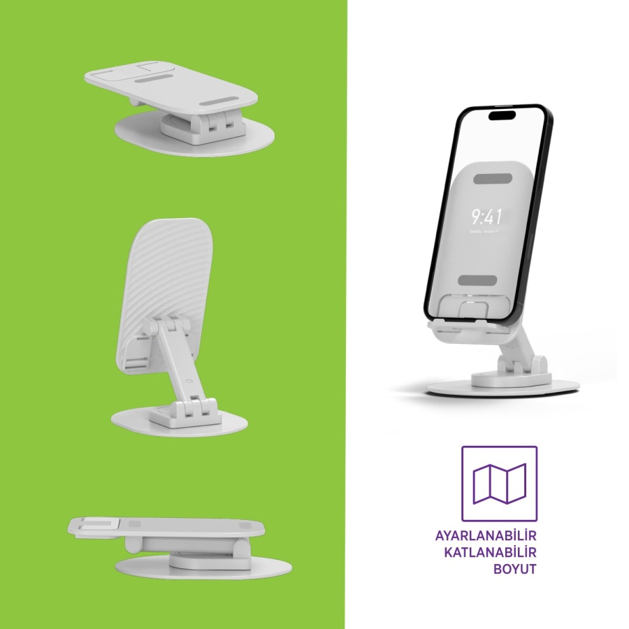 Polosmart PBS140 Telefon Tablet Standı 60° Ayarlanabilir 1000g Taşıma Kapasiteli Beyaz - 2