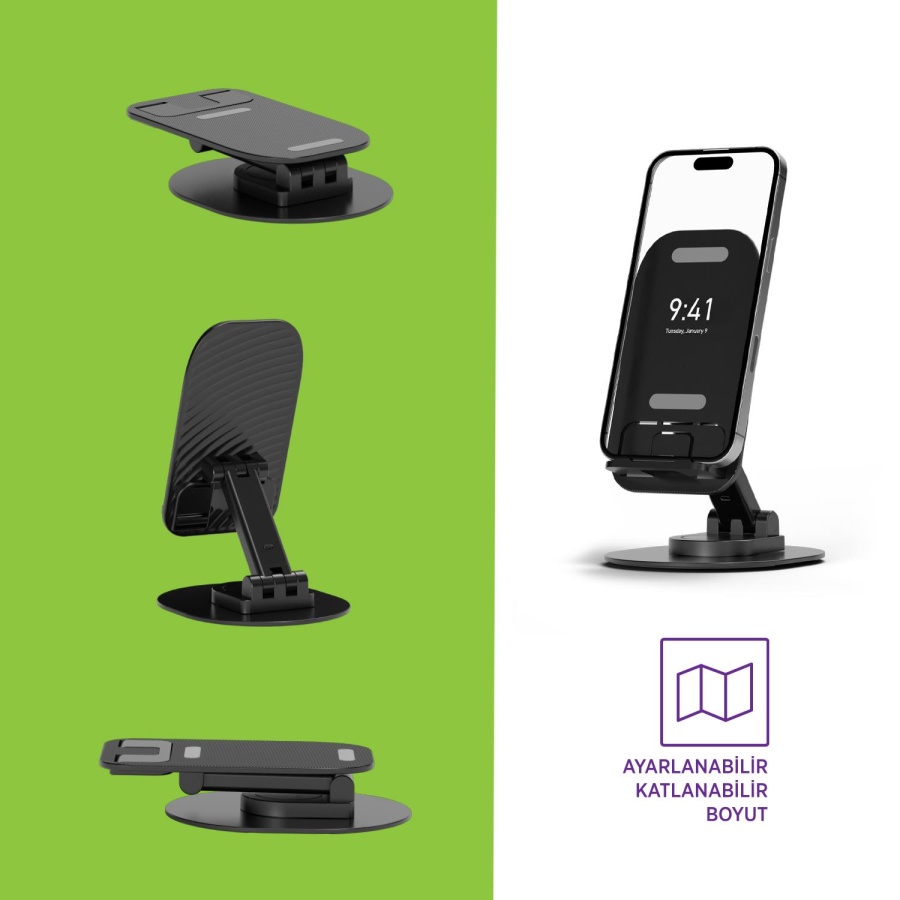 Polosmart PBS140 Telefon Tablet Standı 60° Ayarlanabilir 1000g Taşıma Kapasiteli Siyah - 3