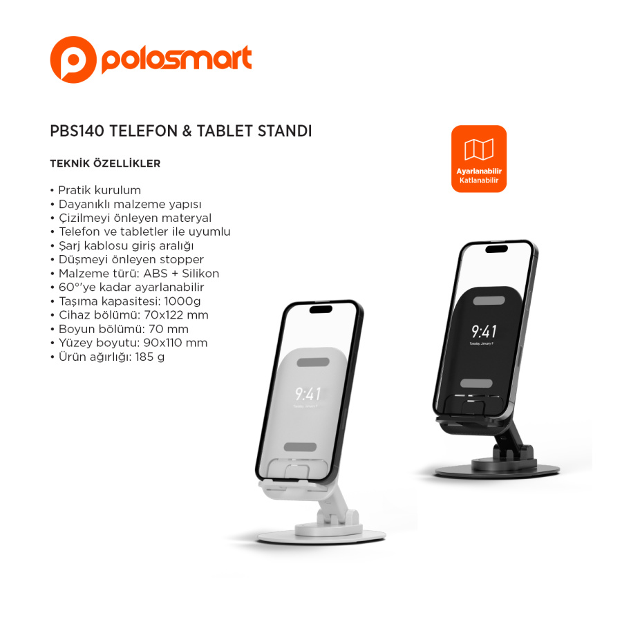 Polosmart PBS140 Telefon & Tablet Tutacağı Siyah - 1