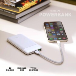 Polosmart PBS150 Taşınabilir 10.000mAh 2 USB 1 PD Çıkışlı 10W Powerbank Beyaz - 3