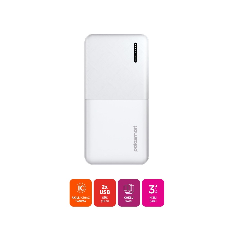 Polosmart PBS151 Taşınabilir 20.000mAh 2 USB 1 PD Çıkışlı 20W Powerbank Beyaz - 2