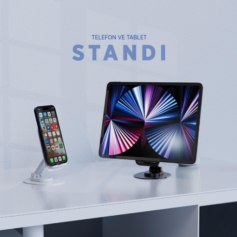 Polosmart PBS154 Telefon Tablet Standı 60° Ayarlanabilir 1000g Taşıma Kapasiteli Beyaz - 3
