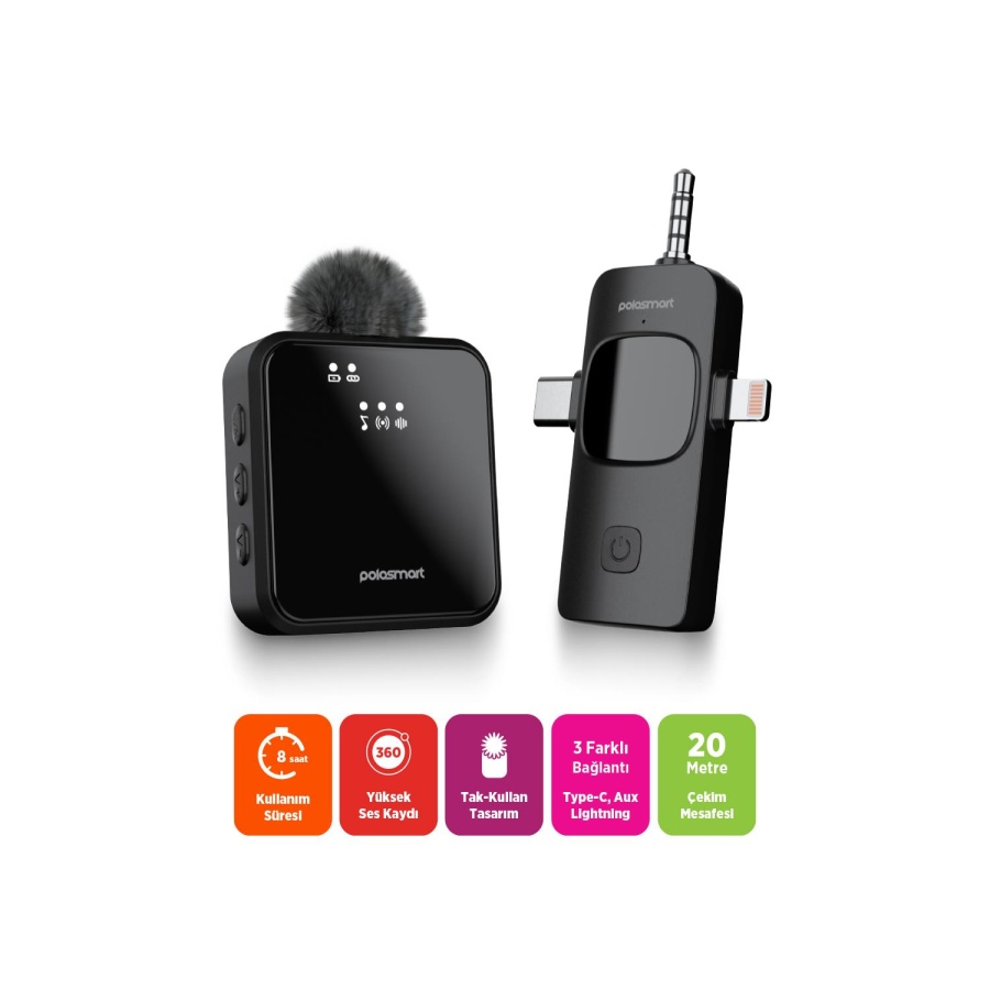 Polosmart PBS159 Kablosuz Yaka Mikrofonu Siyah - 2