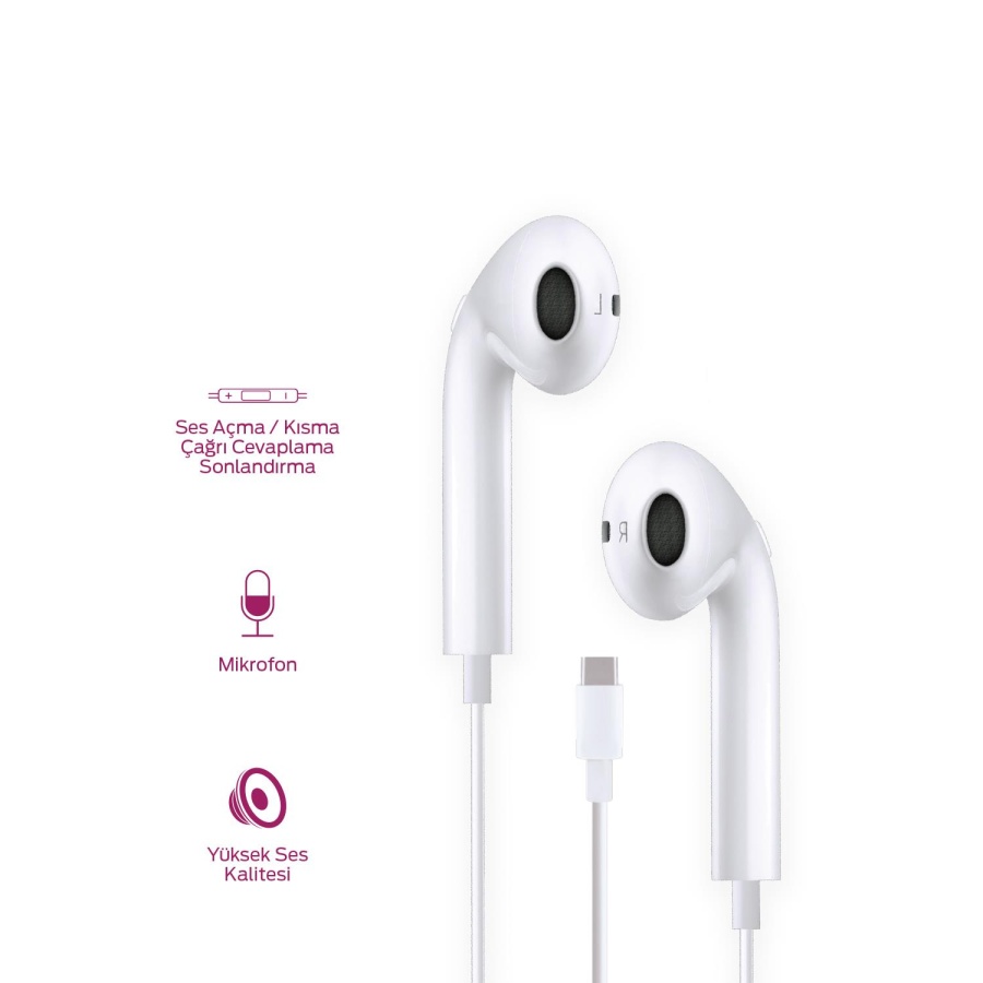 Polosmart PBS227 Kablolu Type-C Girişli Kulak İçi Kulaklık Beyaz - 2