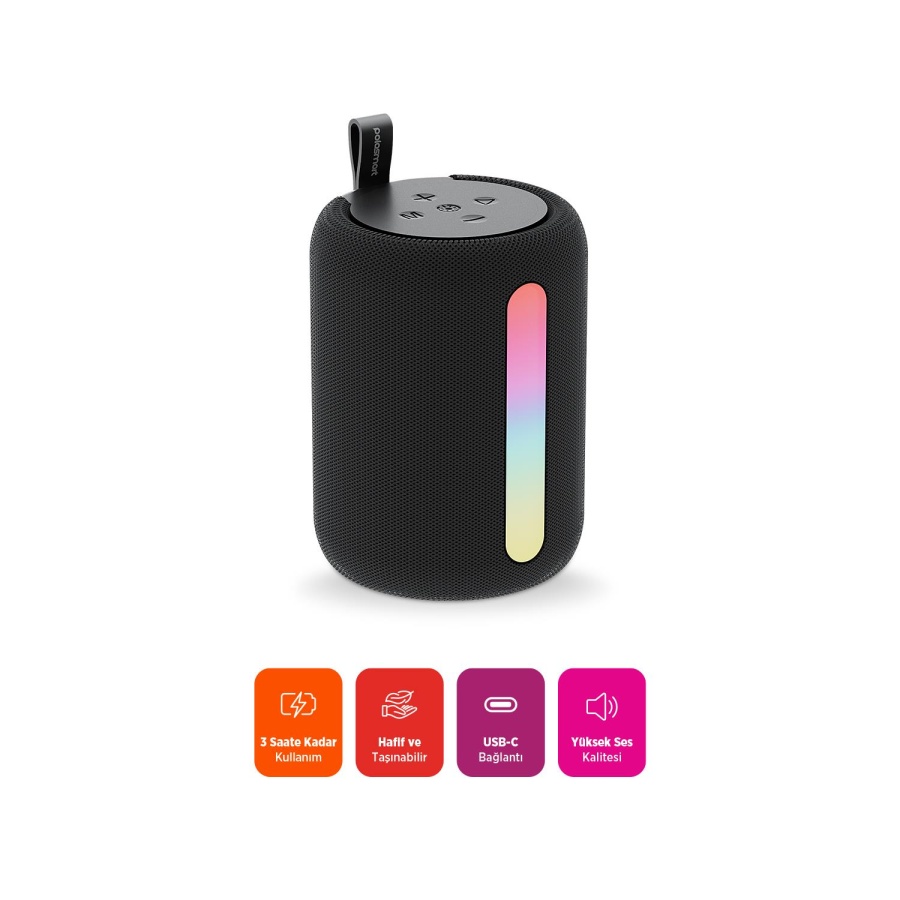 Polosmart PBS228 Işıklı Taşınabilir Kablosuz Bluetooth Speaker Hoparlör 1200 mAh Siyah - 3