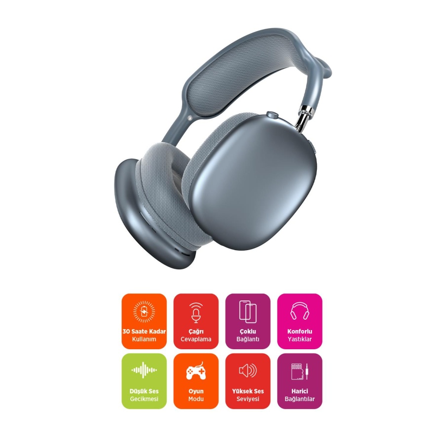 Polosmart PBS229 Kablosuz BT Şarjlı AUX TF Kart Girişli Kılıflı Kulak Üstü Kulaklık Mavi - 4