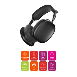 Polosmart PBS229 Kablosuz BT Şarjlı AUX TF Kart Girişli Kılıflı Kulak Üstü Kulaklık Siyah - 4