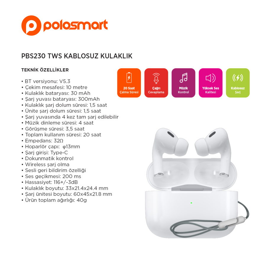 Polosmart PBS230 Tws Kablosuz Kulaklık - 1